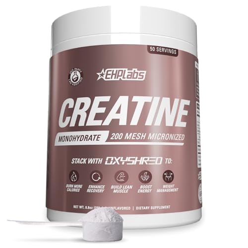 EHP Labs CREA-8 Creatine Monohydrate Powder - Unflavored Creatine Powder for Muscle Growth, Increased Strength, Enhanced Energy Output and Improved Performance - 50 Servings (250g)