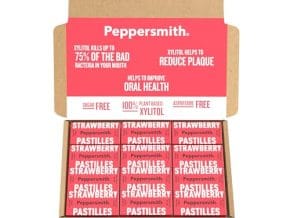 Peppersmith - Strawberry Mints - Vegan - Sugar Free - Strawberry Pastilles - Sugar Free Mints - Breath Freshener - 100% Plant Based Xylitol - Benefits Oral Health - Pocket Packs - 12x15g