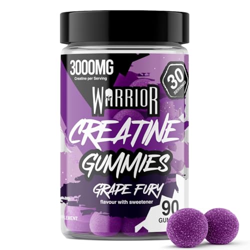 Warrior Creatine Gummies for Men & Women Vegan & Sugar-Free 30 Day Supply Post Workout Chewable Creatine Monohydrate Supplement for Muscle Strength Performance - Grape Fury