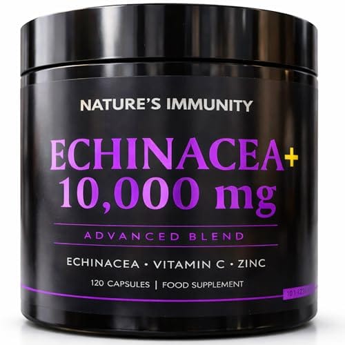 Echinacea+ Capsules 10,000mg Premium High Strength (10:1 Extract) – 120 Echinacea Capsules | with Vitamin C & Zinc | 3-in-1 Advanced Blend | Non-GMO, Gluten Free