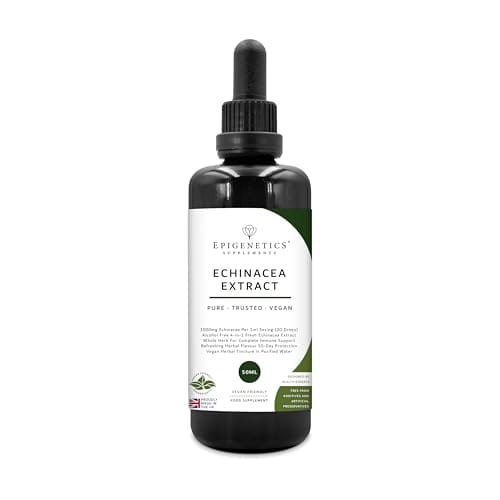 Echinacea Extract Drops 1000mg Per ML | High Potency 4-in-1 Whole Plant, Flower + Root | 50ml Immune Support Liquid Supplement | 50 Vegan Servings UK Made
