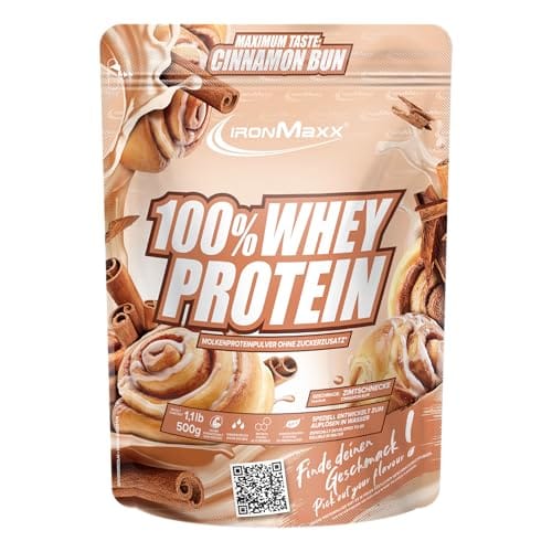 IronMaxx 100% Whey Protein Powder 500g - Cinnamon Bun | High Protein Shake with BCAAs & EAAs | Low Carb & Low Sugar Whey | Ideal for Muscle Gain, Diet & Fitness