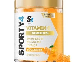 Sporty4 High Strength Vitamin C (Ascorbic Acid) Gummies + Zinc – Zesty Orange Flavour – Chewable Vegan Gummy Supplement – Immune, Collagen, Energy & Antioxidant Support – 1 Month Supply – One-A-Day